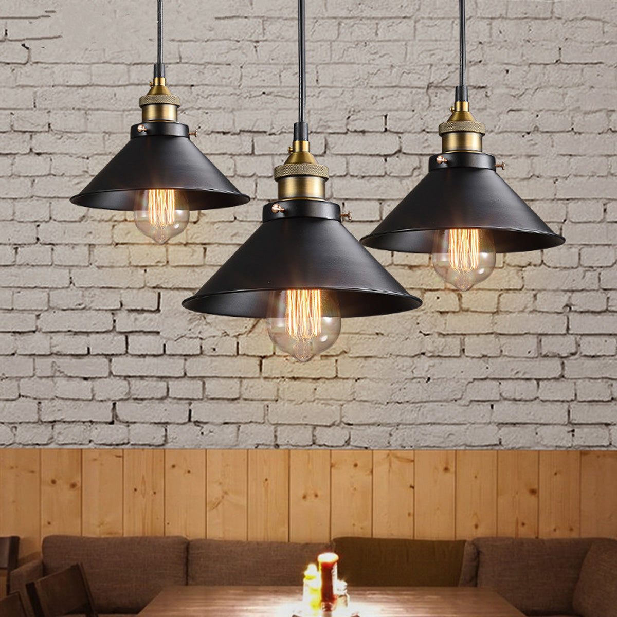 Vintage Elegance | Stożkowa lampa wisząca z mosiądzu z regulowanym przewodem | Idealna lampa do kuchni i przytulnej atmosfery
