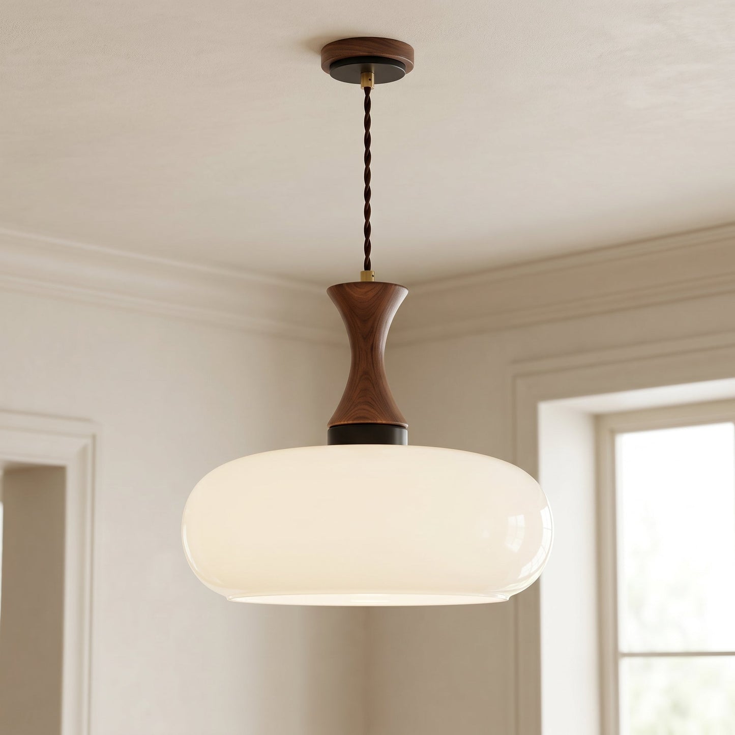 Vintage Elegance | Szklana lampa wisząca z antycznym brązowym kloszem | Regulowana wysokość dla przytulnej atmosfery w kuchni