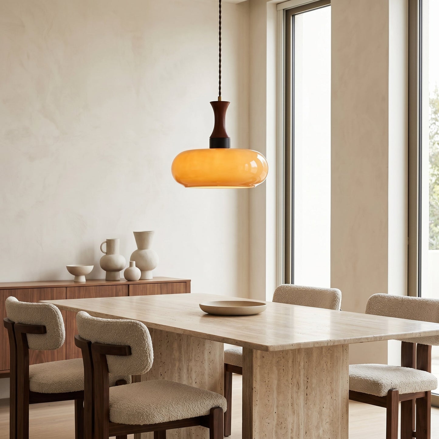 Vintage Elegance | Szklana lampa wisząca z antycznym brązowym kloszem | Regulowana wysokość dla przytulnej atmosfery w kuchni