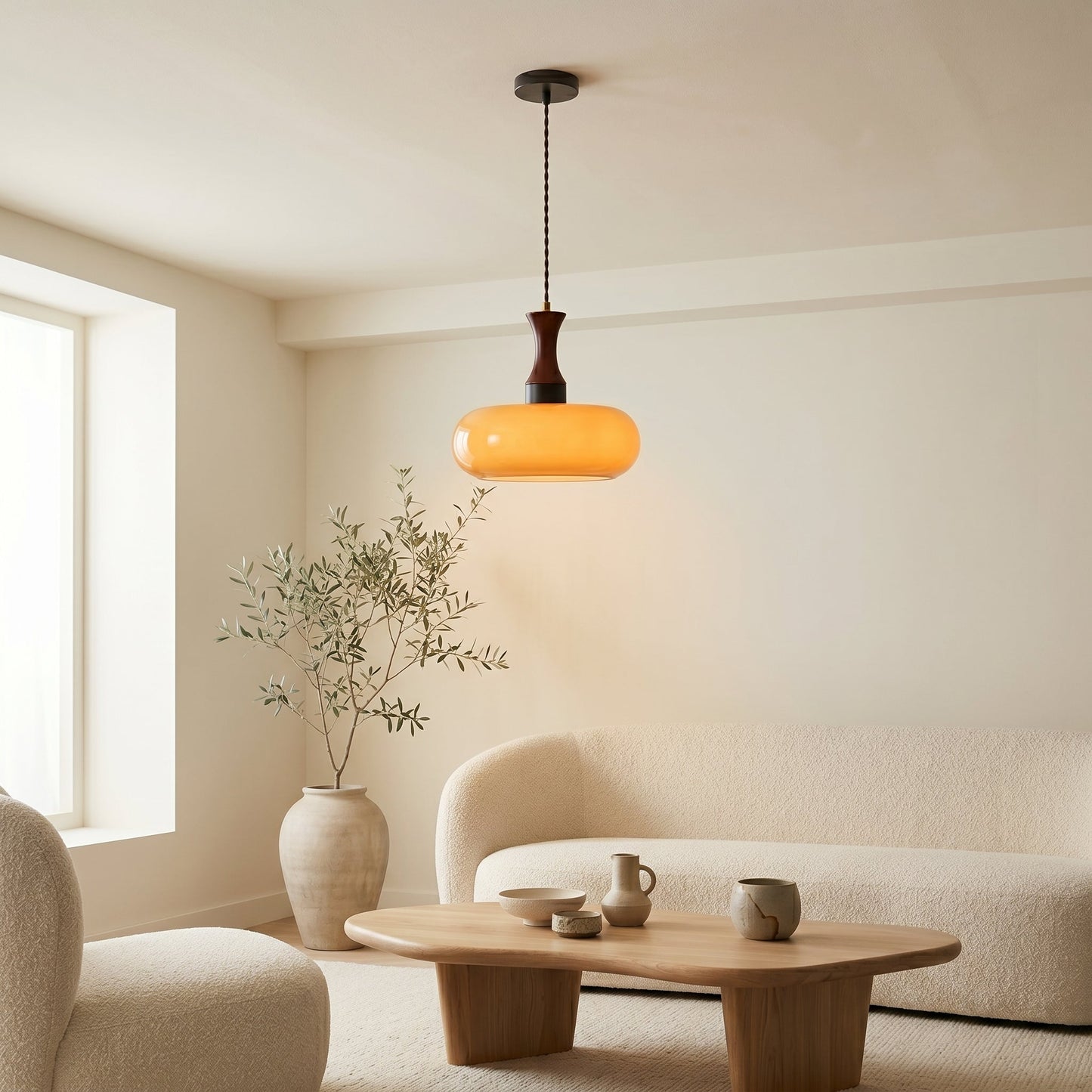 Vintage Elegance | Szklana lampa wisząca z antycznym brązowym kloszem | Regulowana wysokość dla przytulnej atmosfery w kuchni