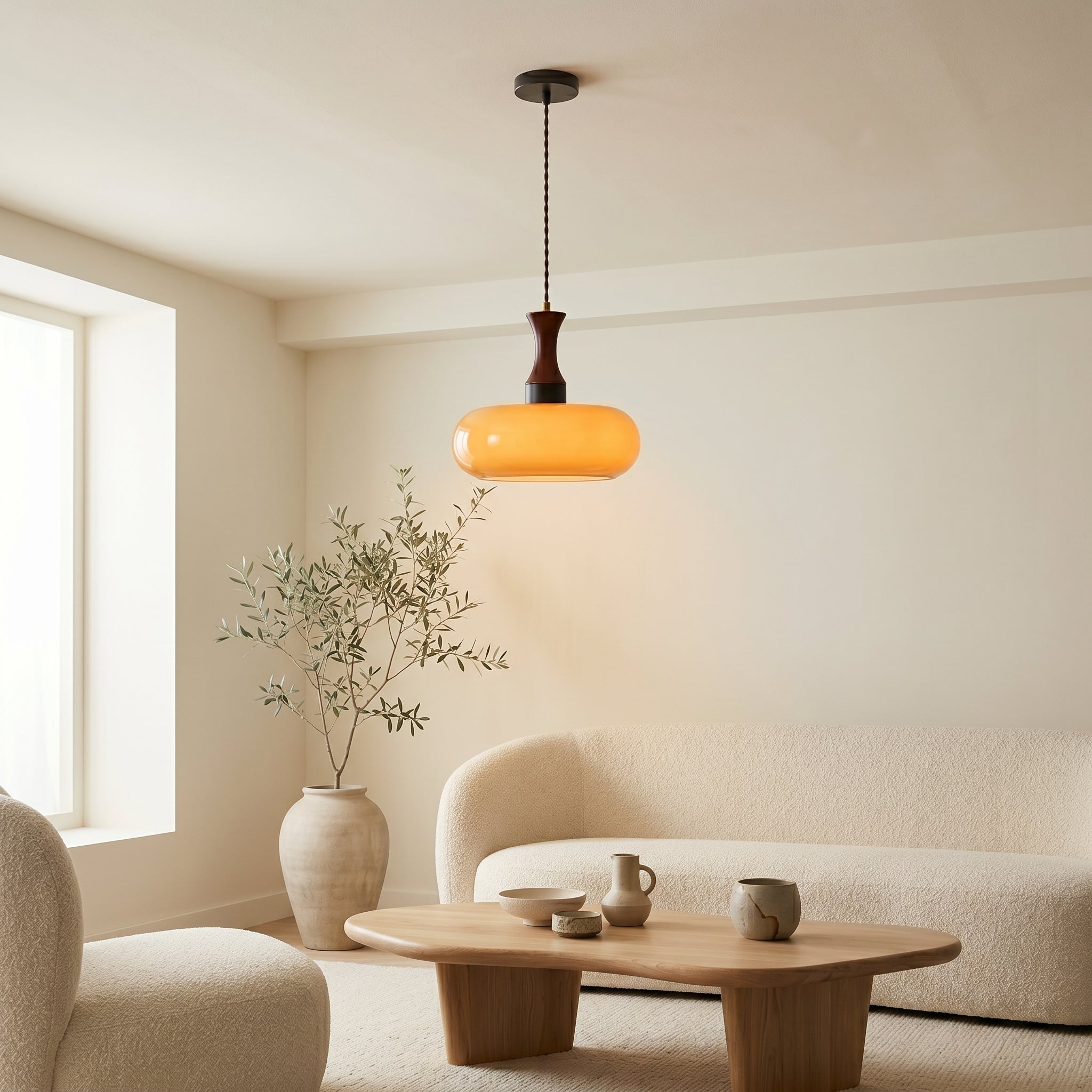 Vintage Elegance | Szklana lampa wisząca z antycznym brązowym kloszem | Regulowana wysokość dla przytulnej atmosfery w kuchni