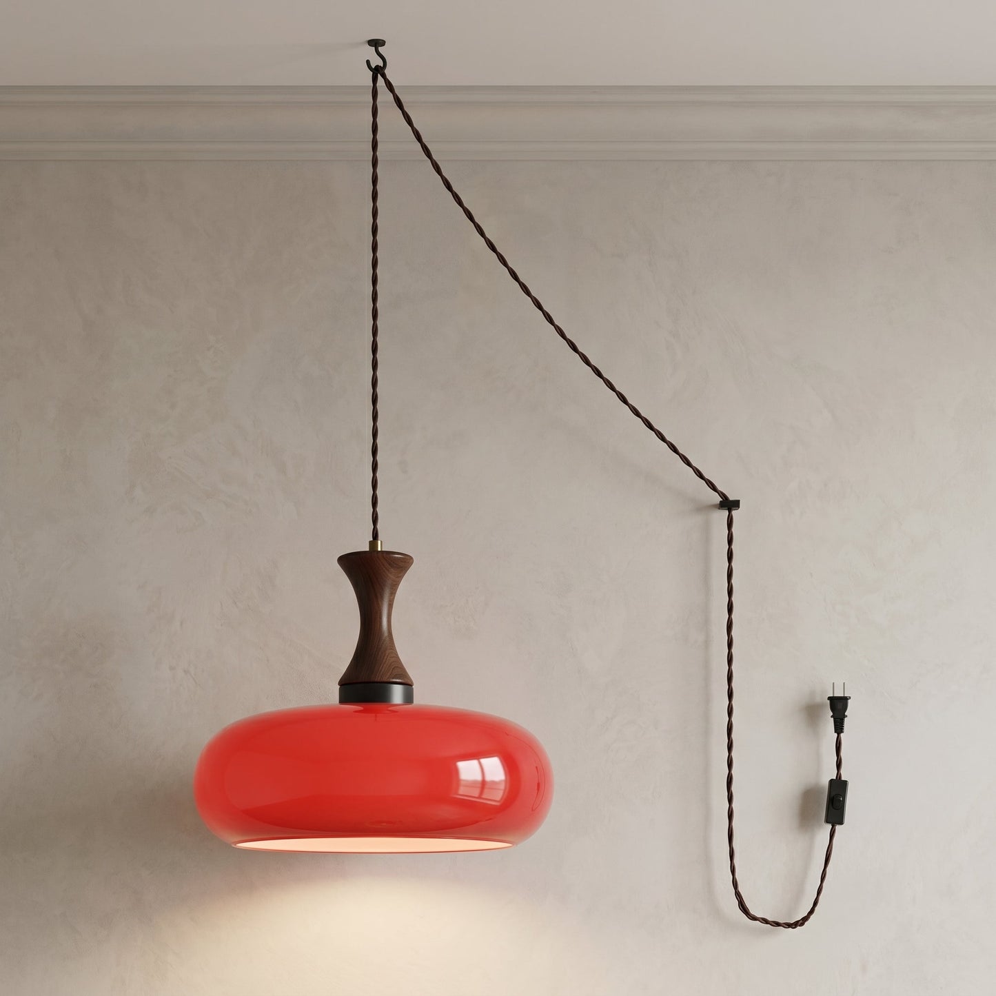 Vintage Elegance | Szklana lampa wisząca z antycznym brązowym kloszem | Regulowana wysokość dla przytulnej atmosfery w kuchni
