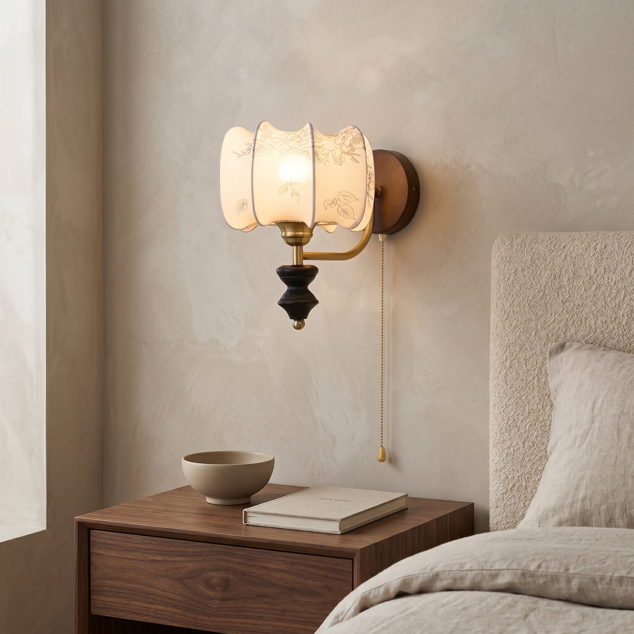 Vintage | Elegancka lampa ścienna z tekstylnym abażurem | Ciepłe i nastrojowe oświetlenie