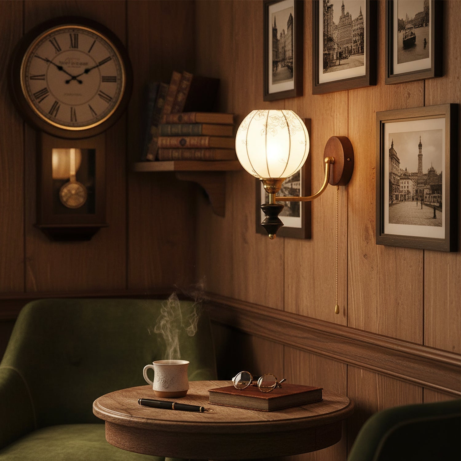 Vintage | Elegancka lampa ścienna z tekstylnym abażurem | Ciepłe i nastrojowe oświetlenie