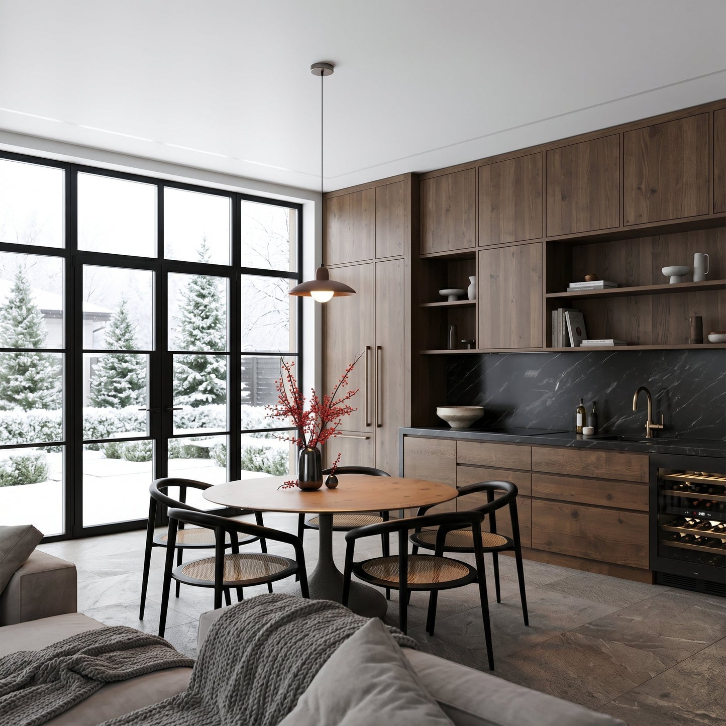 Kolekcja Wabi-Sabi | Lampa wisząca z drewna orzechowego z delikatnym światłem ambientowym | Minimalistyczny design dla spokojnych i relaksujących wnętrz