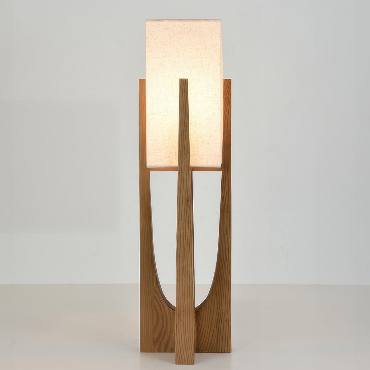 Wabi Sabi | Nowoczesna Lampa Podłogowa z Drewnianą Ramą i Tkaninowym Kloszem