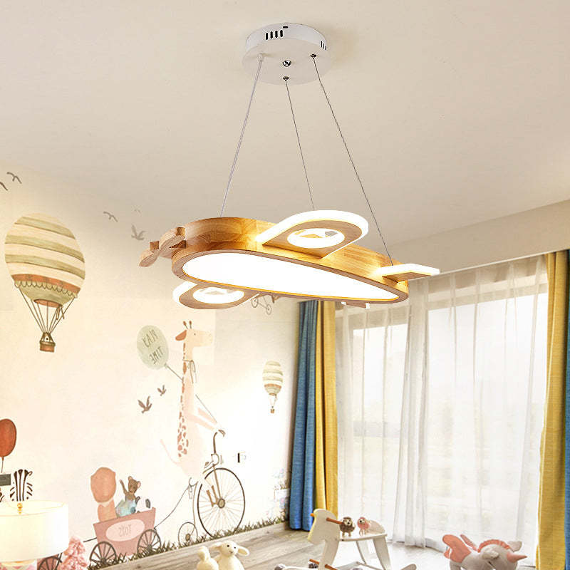 Lampa Wisząca Samolot z Drewna i Akrylu do Pokoju Dziecięcego