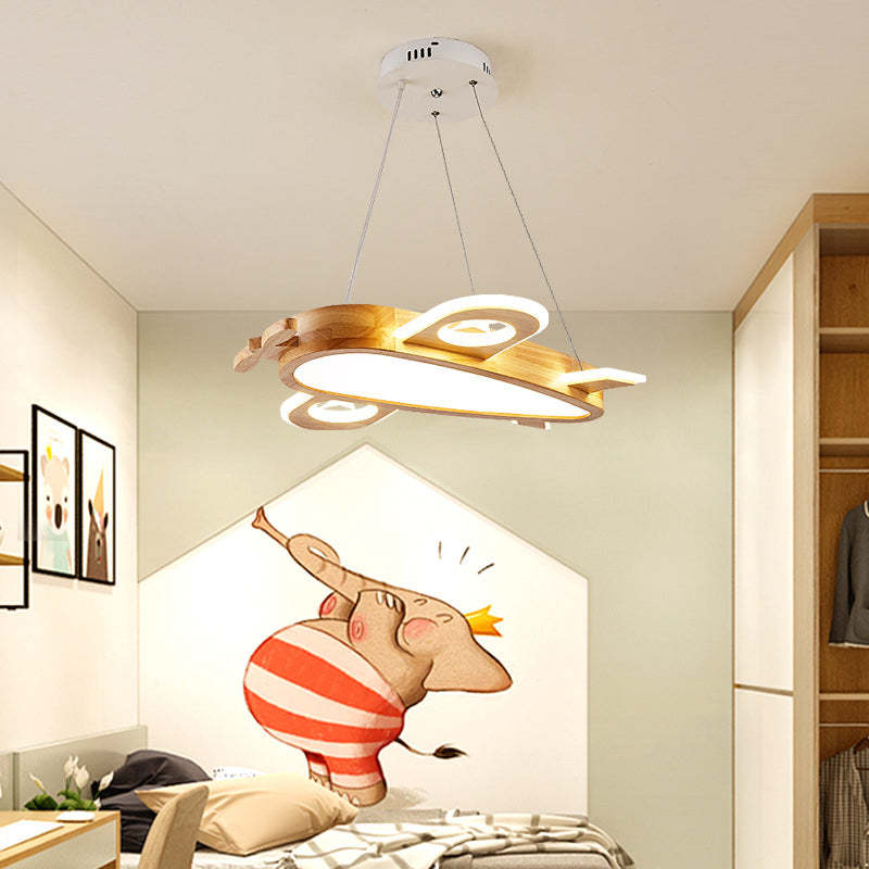 Lampa Wisząca Samolot z Drewna i Akrylu do Pokoju Dziecięcego