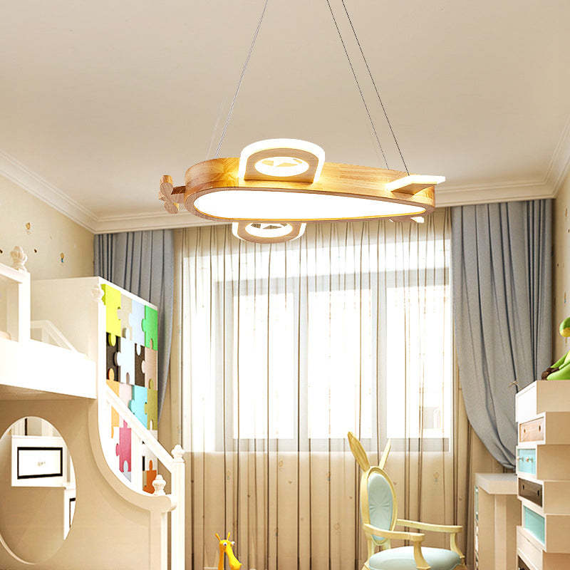Lampa Wisząca Samolot z Drewna i Akrylu do Pokoju Dziecięcego