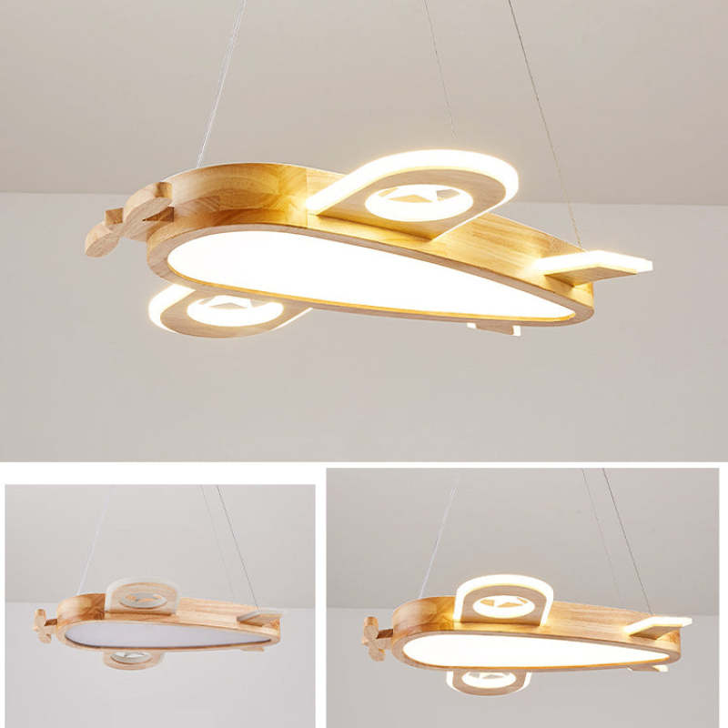 Lampa Wisząca Samolot z Drewna i Akrylu do Pokoju Dziecięcego