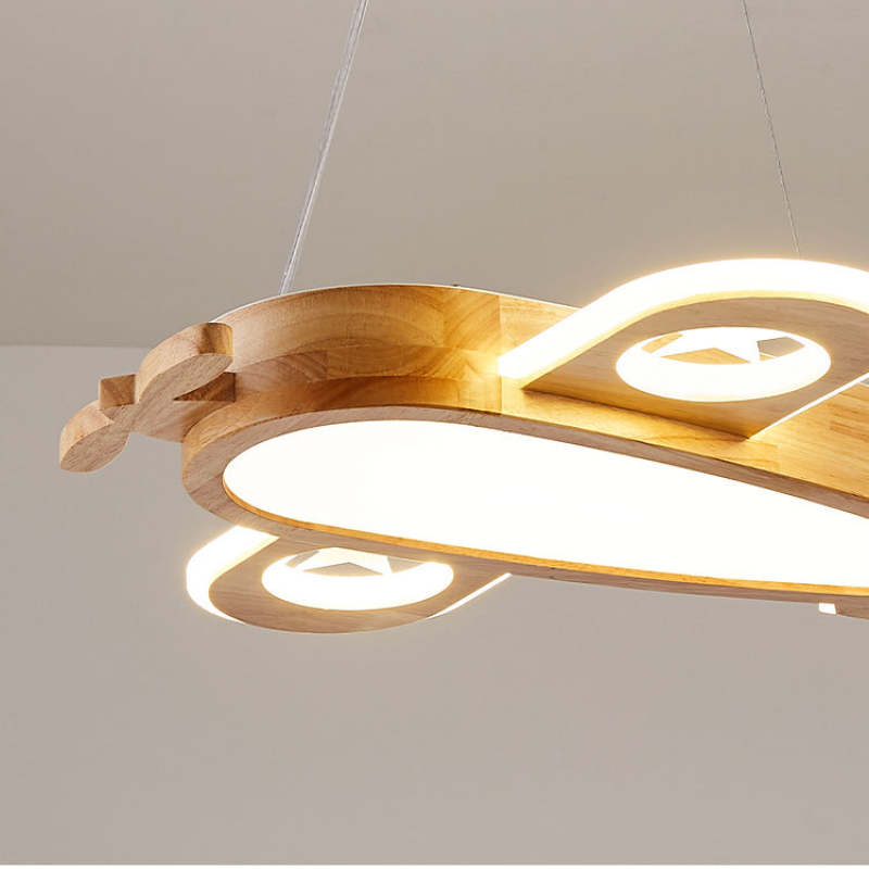 Lampa Wisząca Samolot z Drewna i Akrylu do Pokoju Dziecięcego