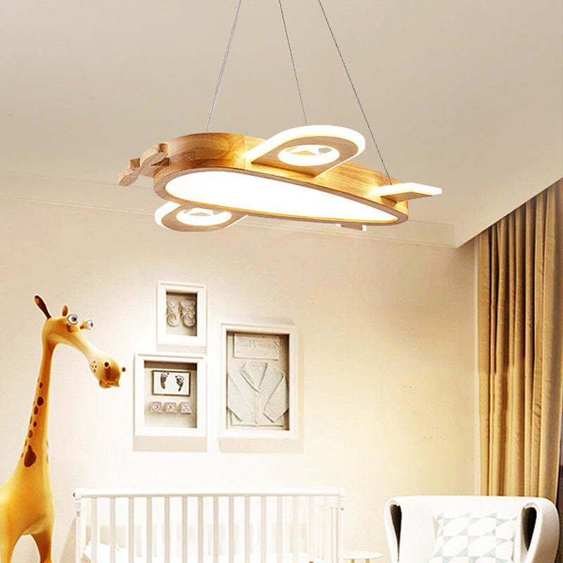 Lampa Wisząca Samolot z Drewna i Akrylu do Pokoju Dziecięcego