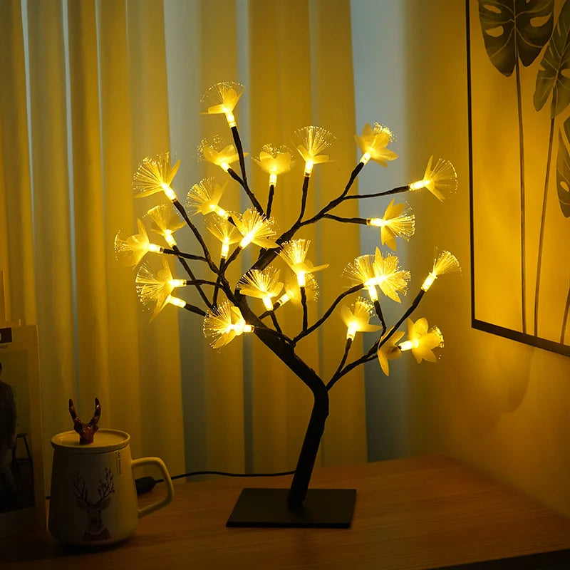 Fiber Optic Flower Tree Light | Przytulna, dekoracyjna lampka kwiatowa do wnętrz z zasilaniem USB i bateryjnym