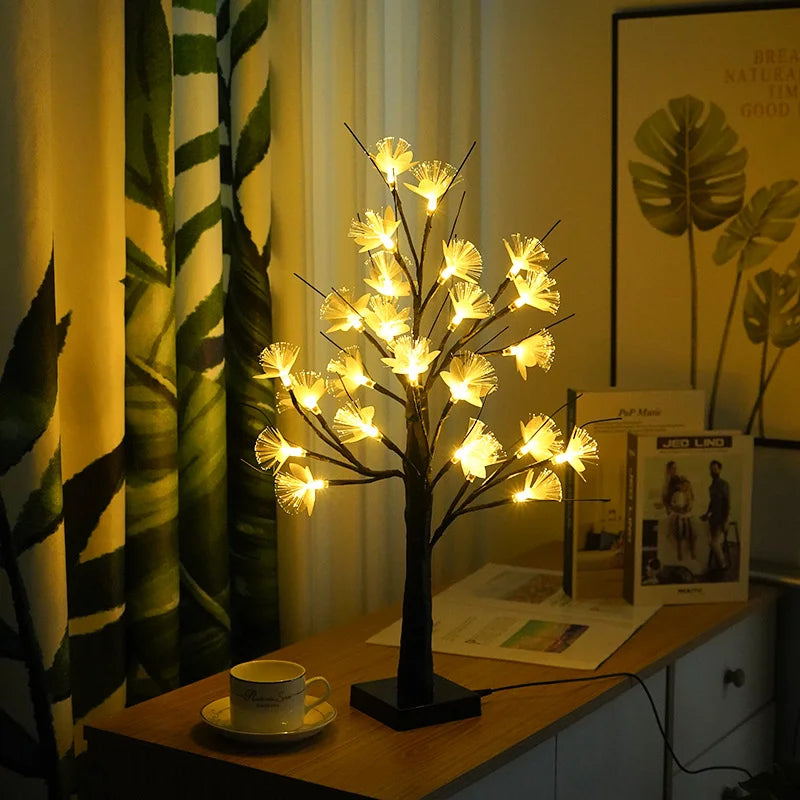 Fiber Optic Flower Tree Light | Przytulna, dekoracyjna lampka kwiatowa do wnętrz z zasilaniem USB i bateryjnym