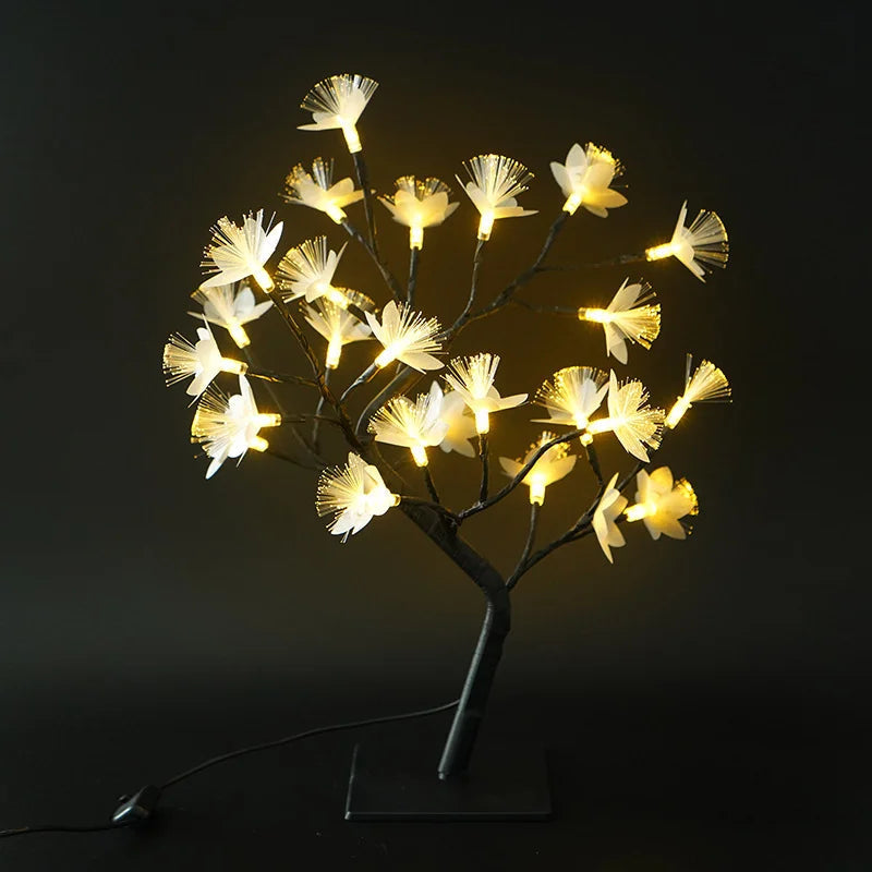 Fiber Optic Flower Tree Light | Przytulna, dekoracyjna lampka kwiatowa do wnętrz z zasilaniem USB i bateryjnym