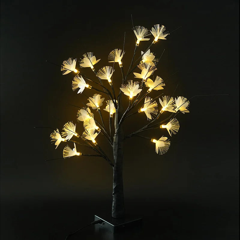 Fiber Optic Flower Tree Light | Przytulna, dekoracyjna lampka kwiatowa do wnętrz z zasilaniem USB i bateryjnym