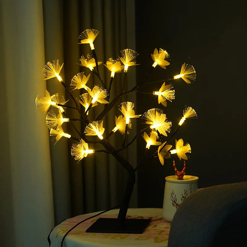 Fiber Optic Flower Tree Light | Przytulna, dekoracyjna lampka kwiatowa do wnętrz z zasilaniem USB i bateryjnym