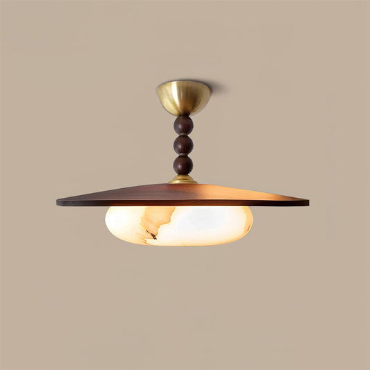 Yeste | Lampa sufitowa z drewna orzechowego i dyfuzorem imitującym alabaster | Eleganckie oświetlenie do jadalni i salonu