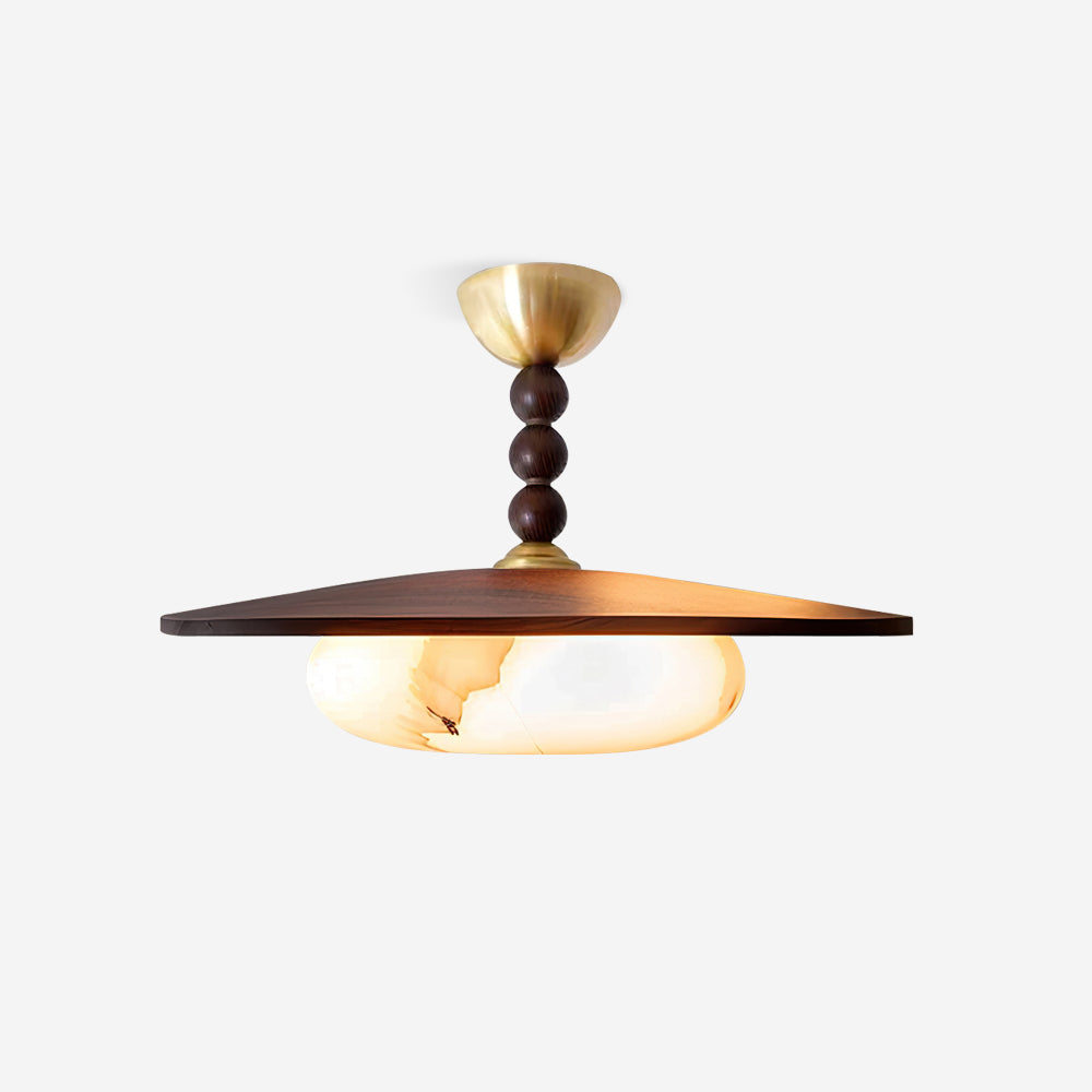 Yeste | Lampa sufitowa z drewna orzechowego i dyfuzorem imitującym alabaster | Eleganckie oświetlenie do jadalni i salonu