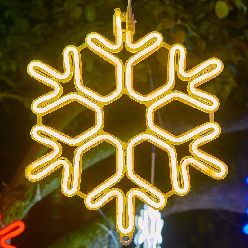 Wodoodporne Lampki LED w Kształcie Płatków Śniegu - Żółty