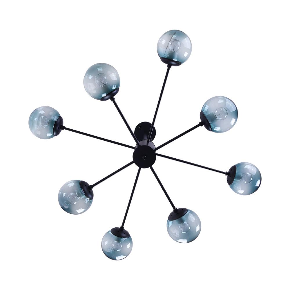 Nowoczesna Lampa Sputnik z Niebieskimi Szklanymi Bańkami na 8 Punktów