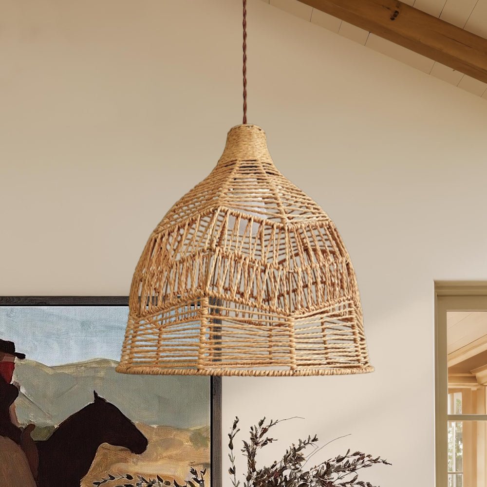 Boho Żyrandol z Naturalnego Rattanu, Piętrowy Bęben lub Kopuła