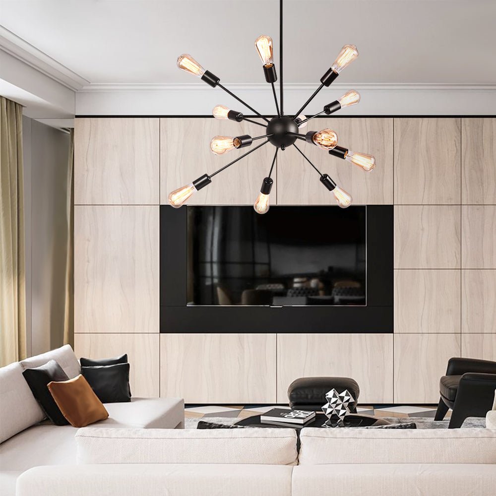 Czarny Żyrandol Sputnik Mid-Century na 12 lub 20 Punktów